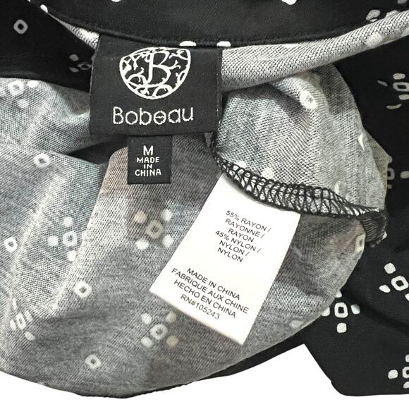 Bobeau MEDIUM Elastic Short Sleeve Piqué Patterned Collared Split Neck Top - Picture 4 of 8